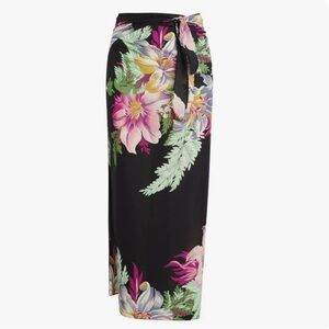 Walter Baker Sarong Dress Cover Up Black Floral Maxi wrap Skirt one size new